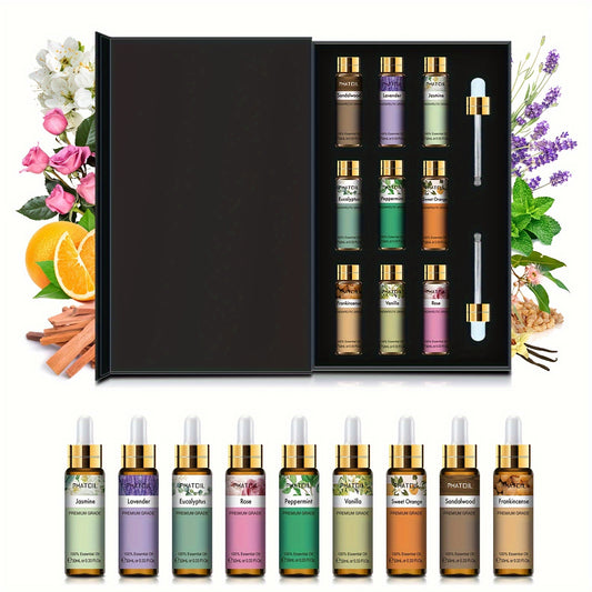 9pcs Essential Oils Set, 10ml Premium Grade Oils for Diffuser, Humidifier, Oil Burners - Lavender Jasmine Eucalyptus Vanilla Peppermint Sandalwood Frankincense Sweet Orange Rose