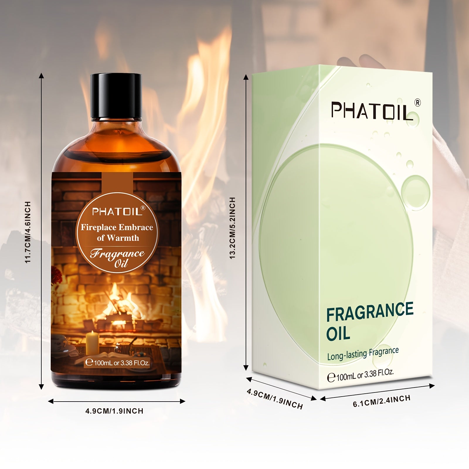 Fireplace Embrace of Warmth Essential Oil, 3.38fl.oz - Versatile Scent for Diffusers & Candles, Long-Lasting Aroma by PHATOIL