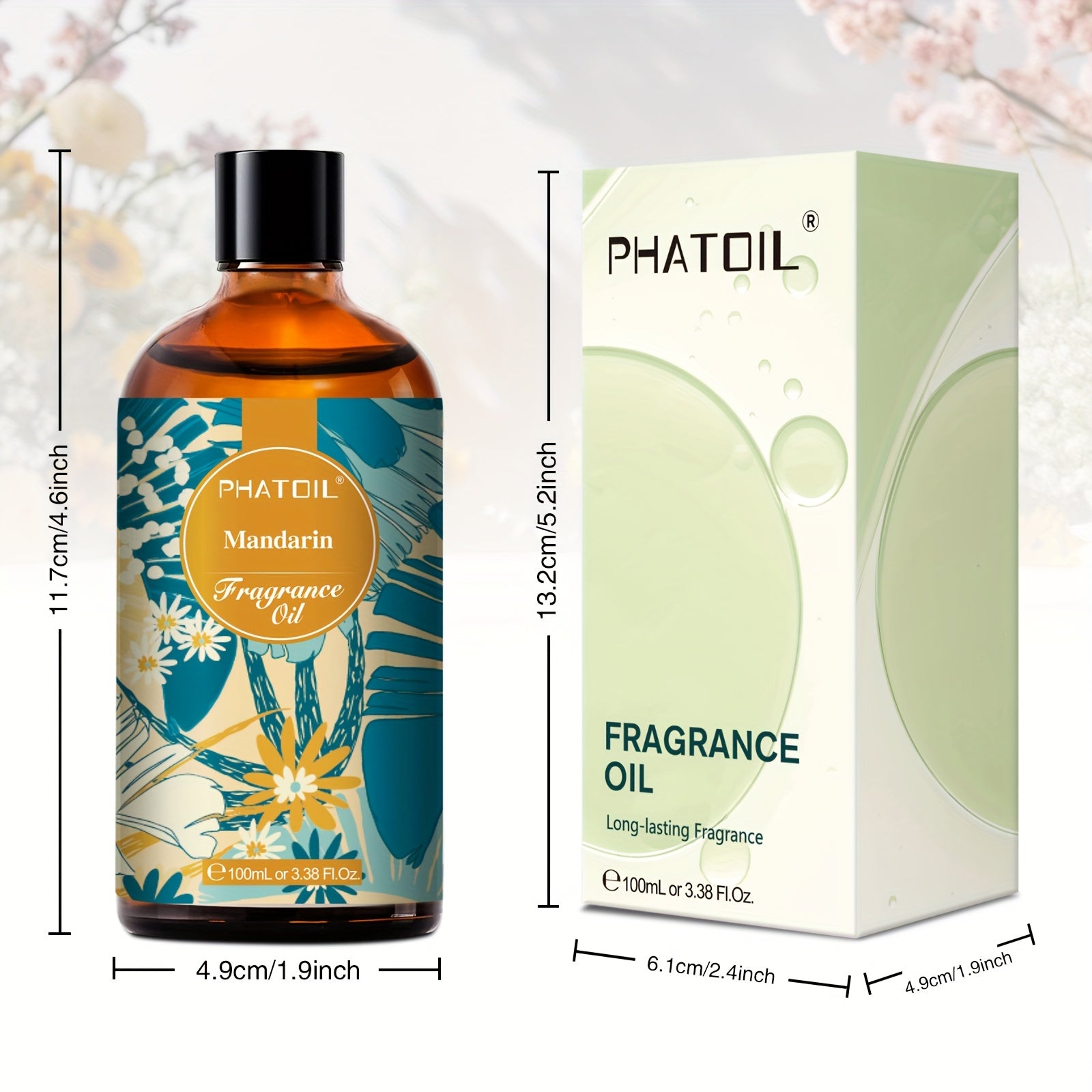 PHATOIL Mandarin Fragrance Oil, 100Ml/3.38Fl.Oz, Multipurpose Scented Liquid for Diffusers, Humidifiers, Candles, Mood Lifting, Long-Lasting Aroma